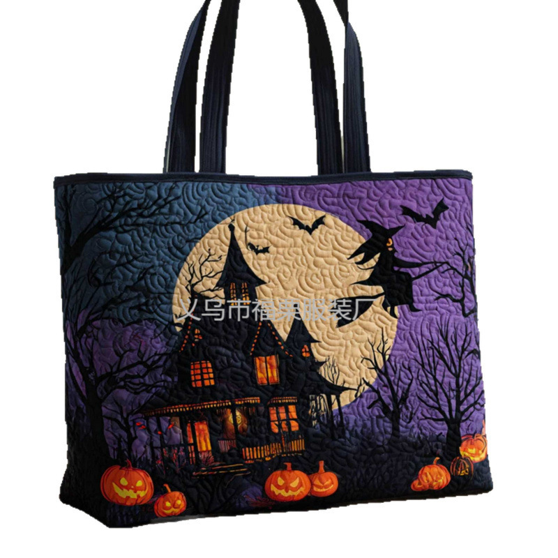 Cross-border Amazon independent site Halloween print tote bag, portable shopping handbag, casual travel shoulder bag