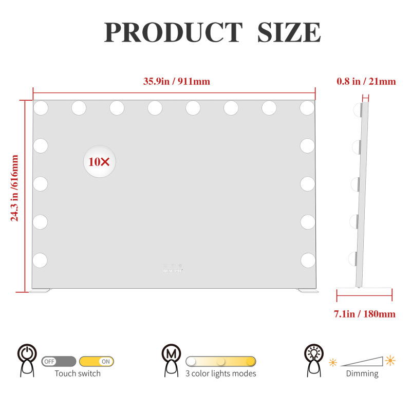 スマートタッチ LED 化粧鏡デスクトップ壁掛け両用ミラー美容ハリウッド電球インターネット有名人大型化粧鏡|undefined