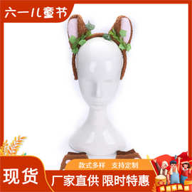 欧美新款万圣节表演演出配饰 小鹿草丛耳朵头箍套装带手套3件套