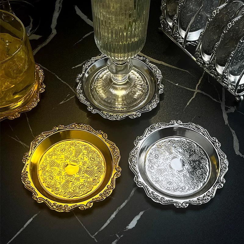 Набор подставок для чая в европейском ретро стиле с гравировкой, японские подставки для чая, золотые подставки для коктейлей