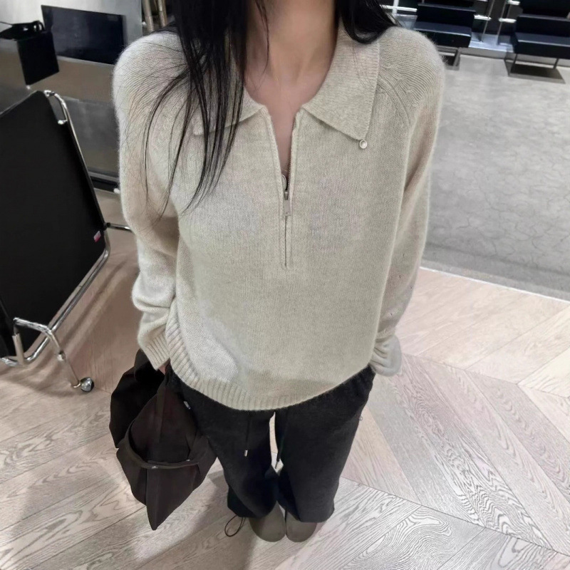 KANING慵懒风半拉链套头针织衫女2025秋冬季新款polo领翻领毛衣女|undefined