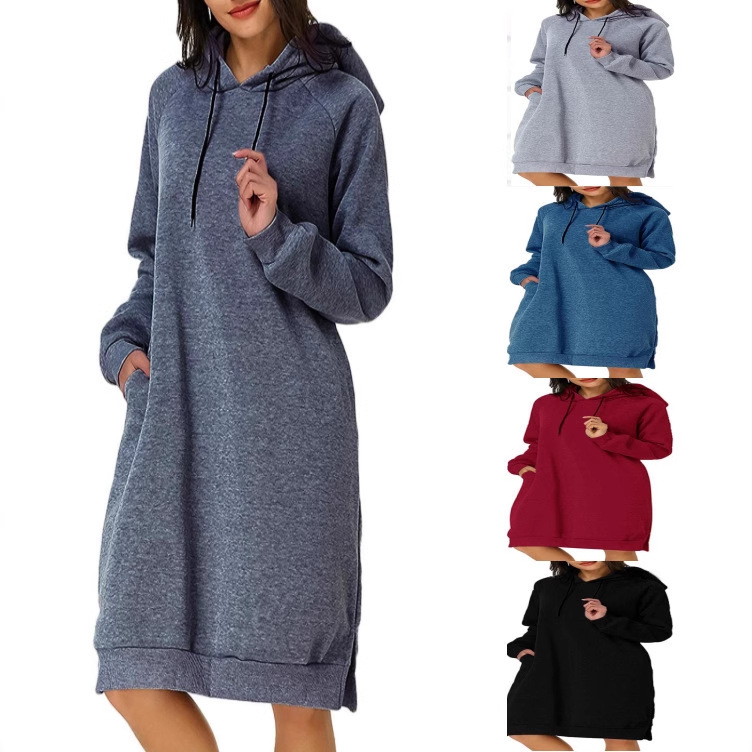 solid color demi-season base body-friendly long dress with pockets