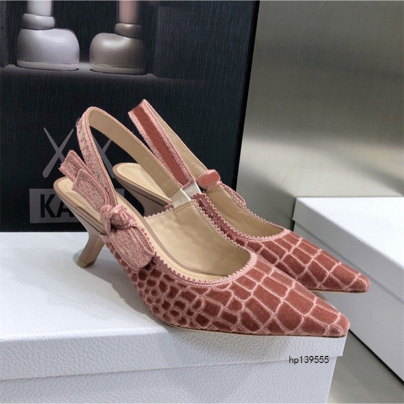 New Embroidered Letter Ribbon Bow Toe Sandals Women's French Style Cat Heel Pointed Toe High Heels for Home