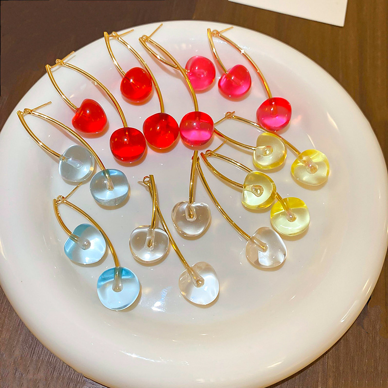 11g Weight 925 Sterling Silver Ear Needle Material Drop Earrings Classification 1 Pair Quantity Holiday, Daily Occasion Resin, Copper Material Cherry Pattern Women's Gender Cute, Sweet Style 1 Pair Cute Sweet Cherry Resin Copper Drop Earrings 无