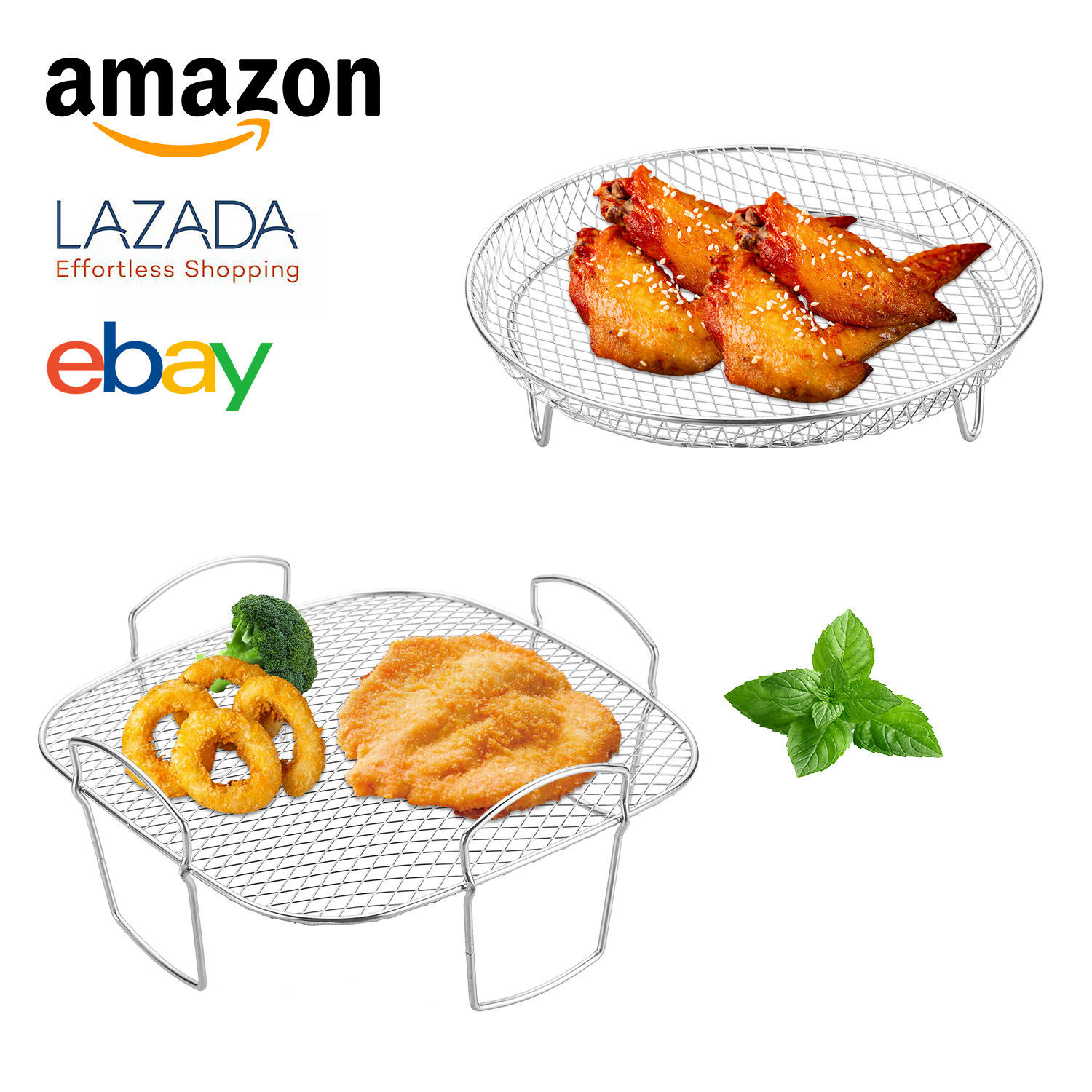 Transfronterizo Airfryer304 acero inoxidable aire freidora accesorios marco de deshidratación de tres capas rectangular rejilla de parrilla de parrilla