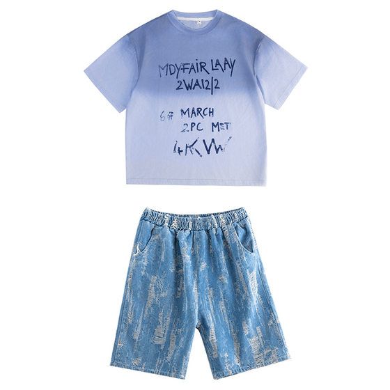 Hip-hop Children's Fashion Clothing Boys Fried Street Hip-hop Jazz Short-sleeved suit Girls Drum Drum Show Performance Clothing Summer