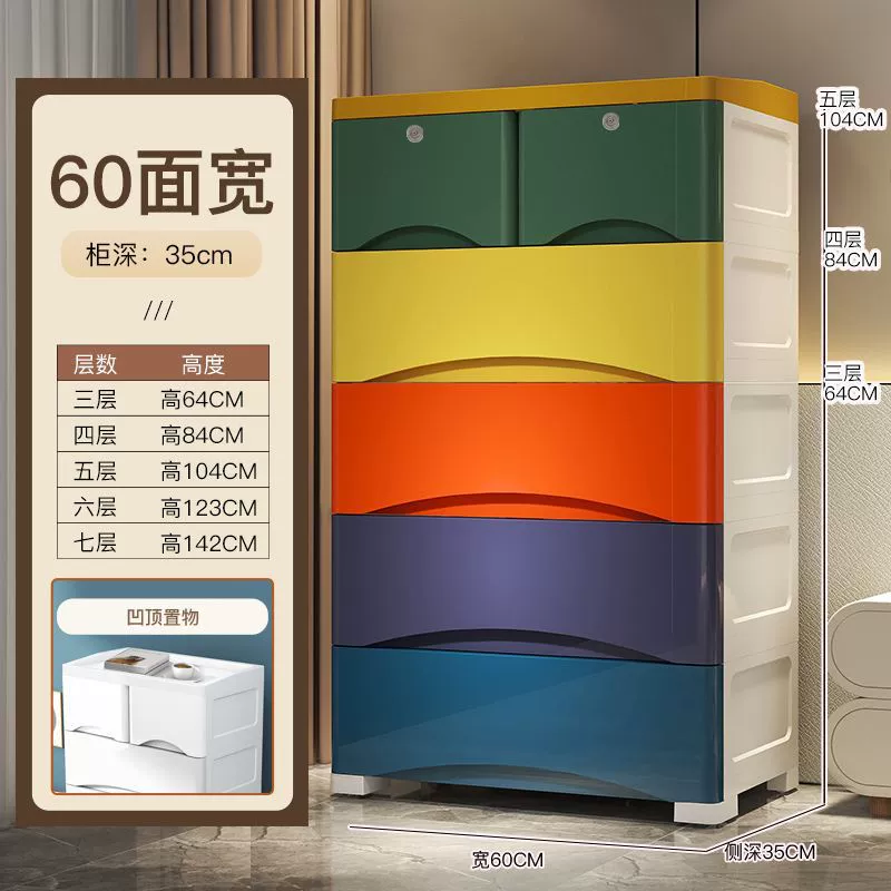 Thickened Drawer Storage Cabinet, Multi-Width Plastic Wardrobe, 3–7 Layers, Pastel & White Options