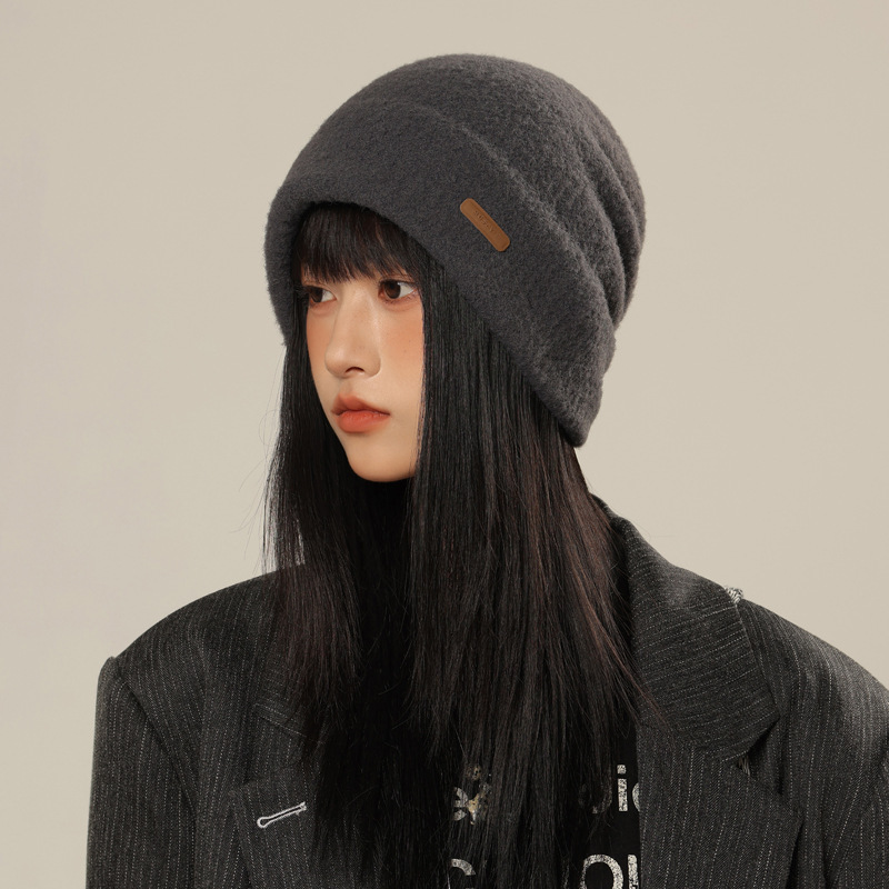 韩版冬天帽子女款经典百搭针织帽护耳大头围简约毛线帽毛绒堆堆帽|undefined