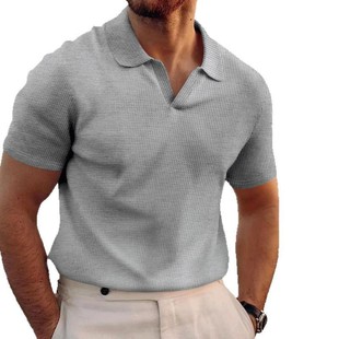 Cross-Border Amazon Men's Summer Lapel T-Shirt Men's Heavy Waffle Oversize Pure Color Casual Short Sleeves