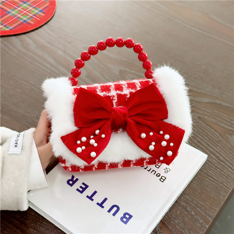 Hermosos niños de Año Nuevo bolsos de moda roja perla moda multifuncional cadenas mochila bolsos de cambio de chicas bolsos de hombro