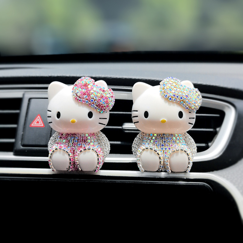 Car Perfume Ornaments Cartoon Cute Kt Air Outlet Aromatherapy Clip New Car Deodorizing Air Conditioning Mouth Decorative Supplies for Women
