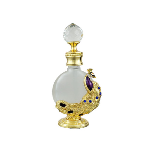 Dubai Perfume Refill Bottles Middle Eastern Essential Oil Glass Bottles Fashionable Darjeeling Tea Alloy Peacock Perfume Empty Bottle Wholesale