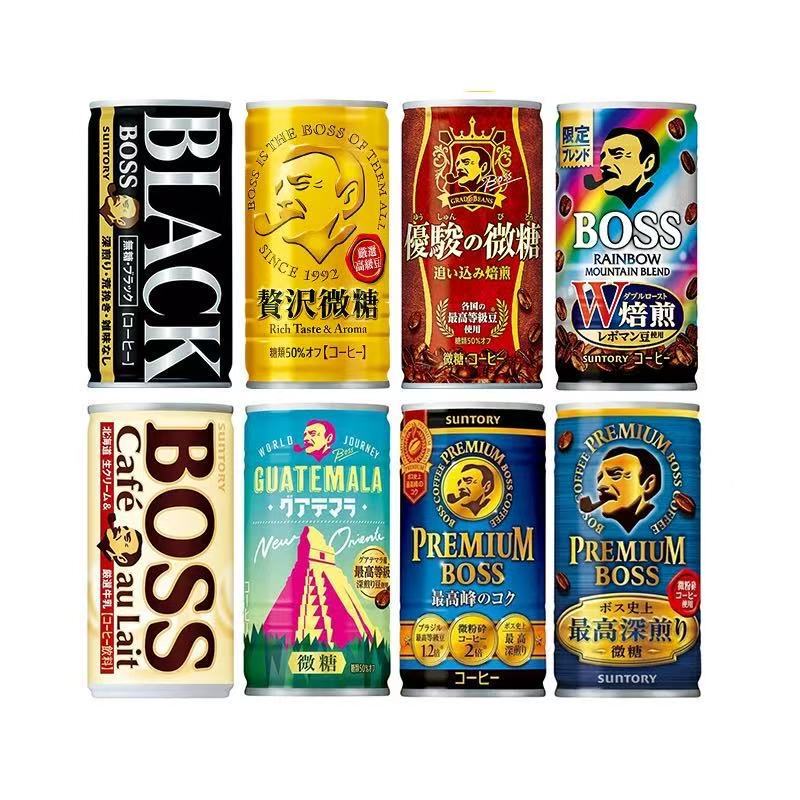 Japanese Imported Boss Ready-To-Drink Coffee Black Coffee Iced Americano Rainbow Milk Latte Beverage Canned Wholesale 185g