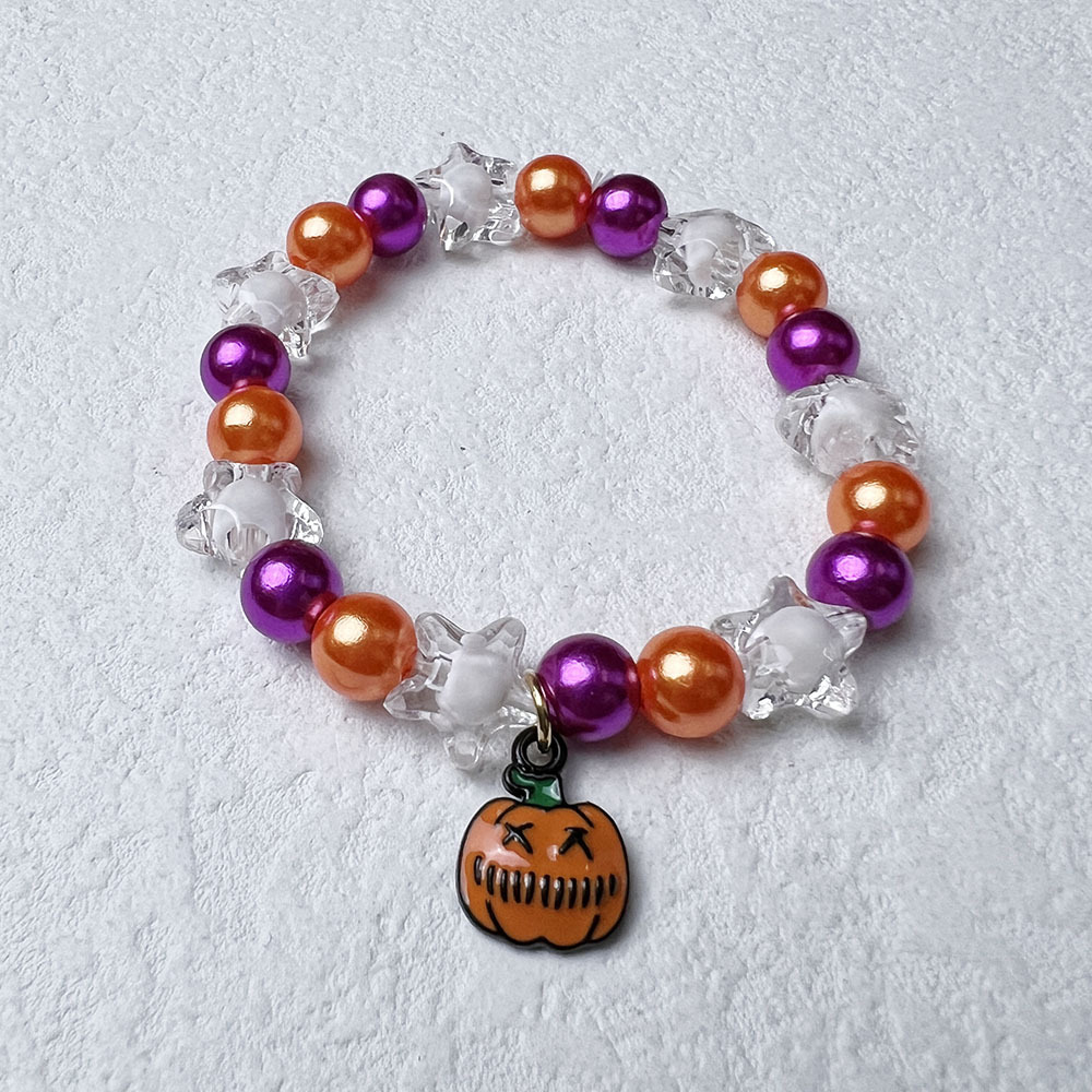 Pumpkin, Cat, Skull Pattern Retro Pumpkin Cat Skull Arylic Beaded Bracelets Halloween Wholesale