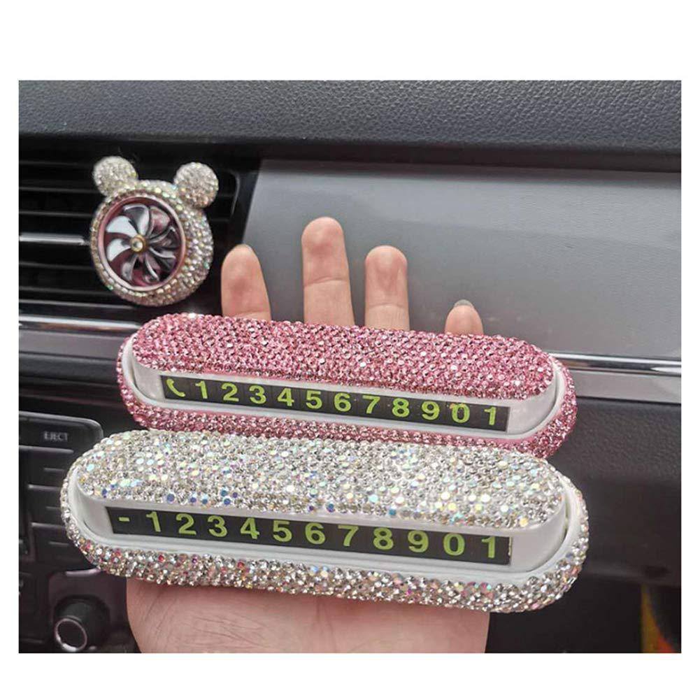 Car Temporary Parking Number Plate with Diamonds, High-End Hidden Creative Female Mobile Phone Number Plate for Moving the Car