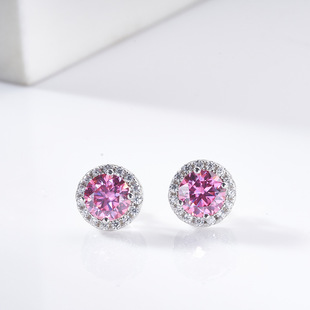 1CTx2 pink champagne gray round bag moissanite earrings Super Flash moissanite earrings pure tremella jewelry
