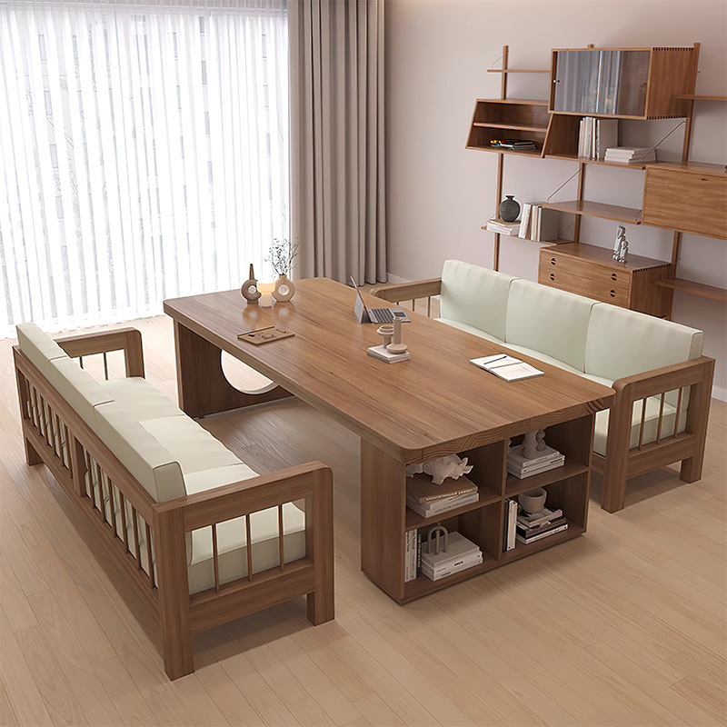 Solid Wood Desk and Bookshelf Combo, Transforming Living Room into a Study, Large Home Desk, Living Room Table, Natural Wood Writing and Office Desk Solid Wood Desk and Bookshelf Combo, Transforming Living Room into a Study, Large Home Desk, Living Room Table, Natural Wood Writing and Office Desk