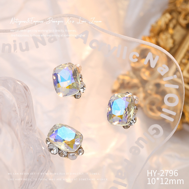 Celebridad en línea Maillard joyería de uñas de cristal pila diamante producto terminado flash torcido corazón grasa cuadrado hecho a mano perla joyería de uñas