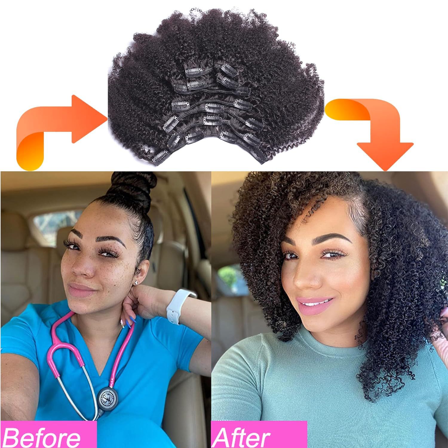 Extensiones de cabello Extensiones de cabello Rizos pequeños Cabello afro Fibra química Cabello sintético Postizo Juego de 8 piezas 17 tarjetas_voghion.com