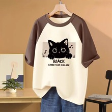 200斤胖mm插肩袖t恤女短袖2025夏季设计感小众大码宽松情侣上衣服