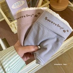 日系奶油舒適純棉襠無縫中腰頭蕾絲邊純色簡約少女可愛女士內褲