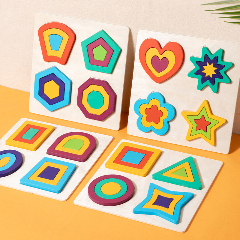 Cross-border New Children's Early Education Educational Puzzle Geometric Cognitive Shape Matching Puzzle Game Wooden Building Blocks Particles
