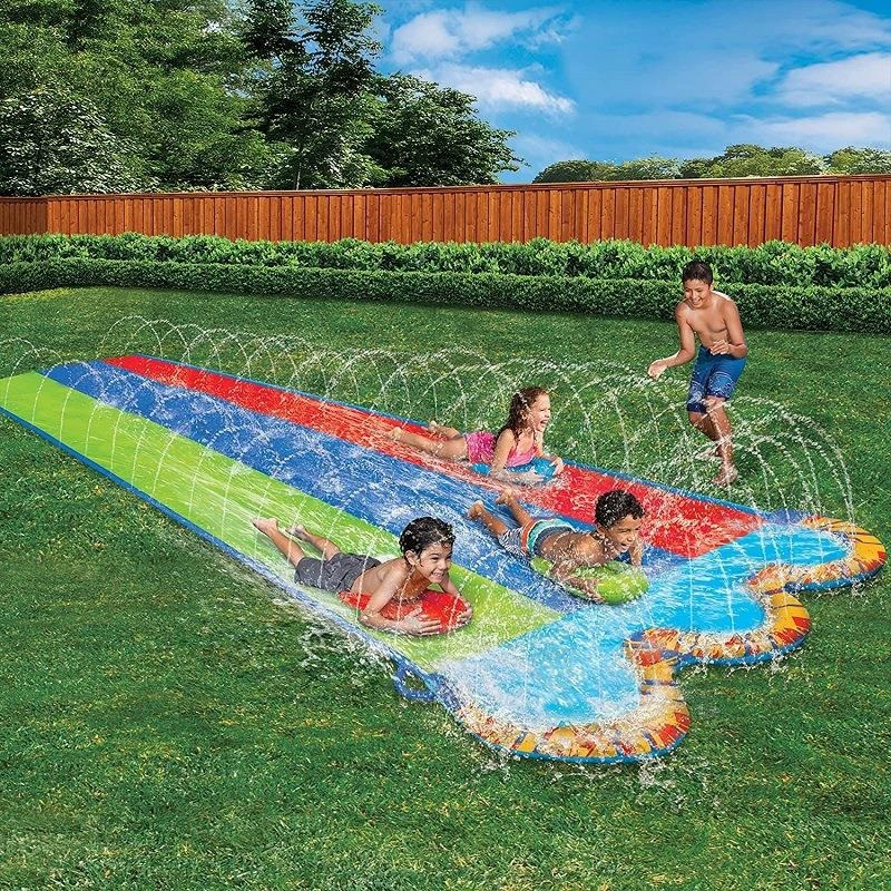 Двойника игрушки водных горок детей циновки игры брызг воды лужайки водных горок 3-человека ПВК скольжение на открытом воздухе занимаясь серфингом