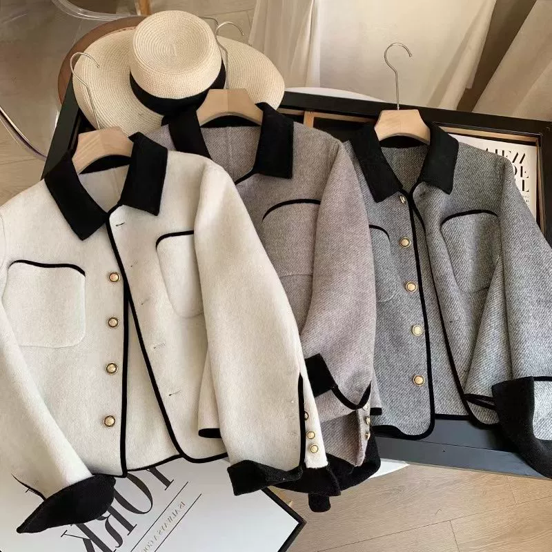 Женское шерстяное пальто, осенне-зимнее высококачественное маленькое короткое пальто в Корейском стиле, свободное сочетание цветов, элегантное модное шерстяное пальто