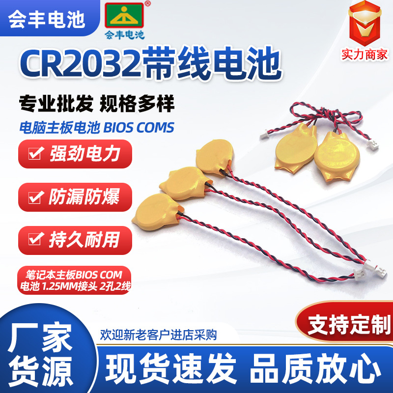 质量好CR2032带线CMOS 2针BIOS主板电池不可充国产cr2032纽扣电池