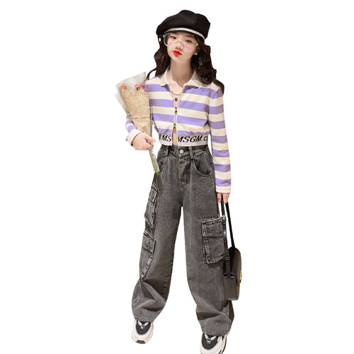 Girls' clothing fashionable jeans fashionable 2024 new children's spring clothing medium and large children's spring and autumn jeans
