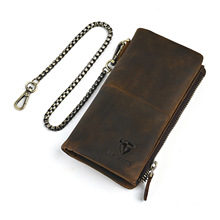 欧美新款 头层疯马牛皮男士手工长款休闲复古实用多卡位钱包1029