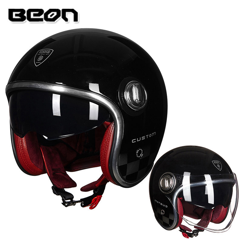 BEON casco vintage de los hombres y las mujeres de cuatro estaciones de la motocicleta Harley medio casco lente doble coche eléctrico casco verano protección solar