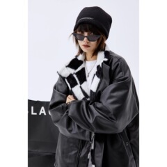 027 #   【特別オファー！ 】American Cotton Jacket Thickened Pu Leather Stamped Reversible stuffed Stand Collar Jacket