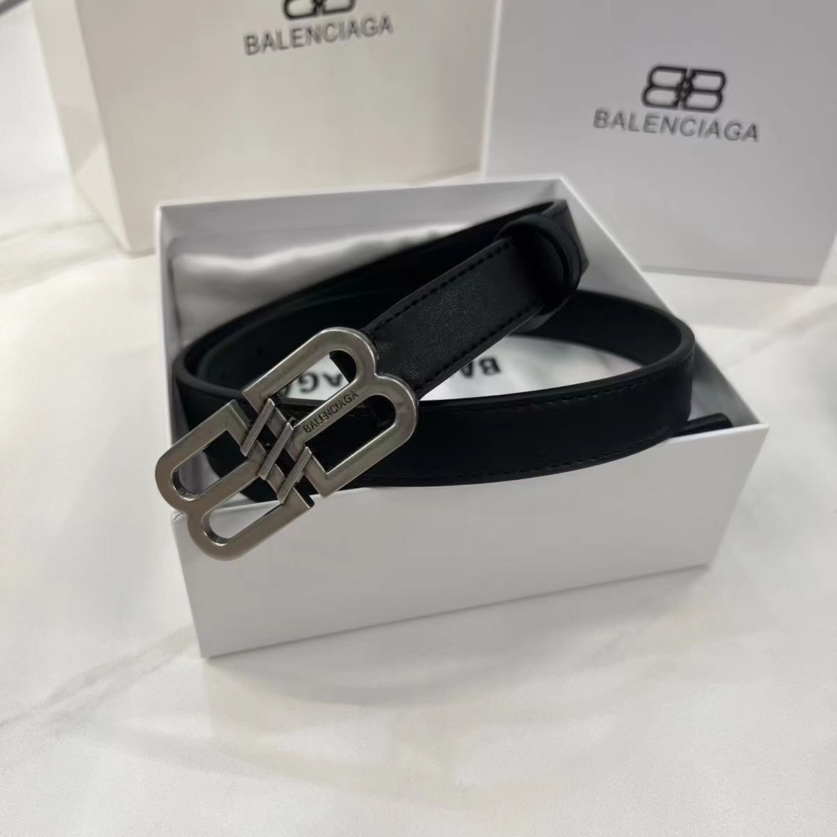Balenciaga BB Thin Belt Black