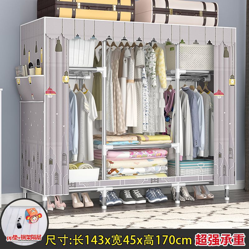 Wardrobe for Home Bedroom Rental, Fabric Wardrobe with Full Steel Frame, Thickened and Reinforced, Easy to Assemble Storage Closet Clothes Rack