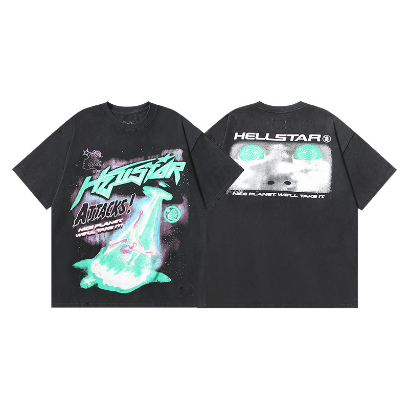 クロスボーダー Hellstar Tシャツ 2025年夏 欧米トレンドブランド レタープリント ゆったり半袖Tシャツ 男女兼用|undefined
