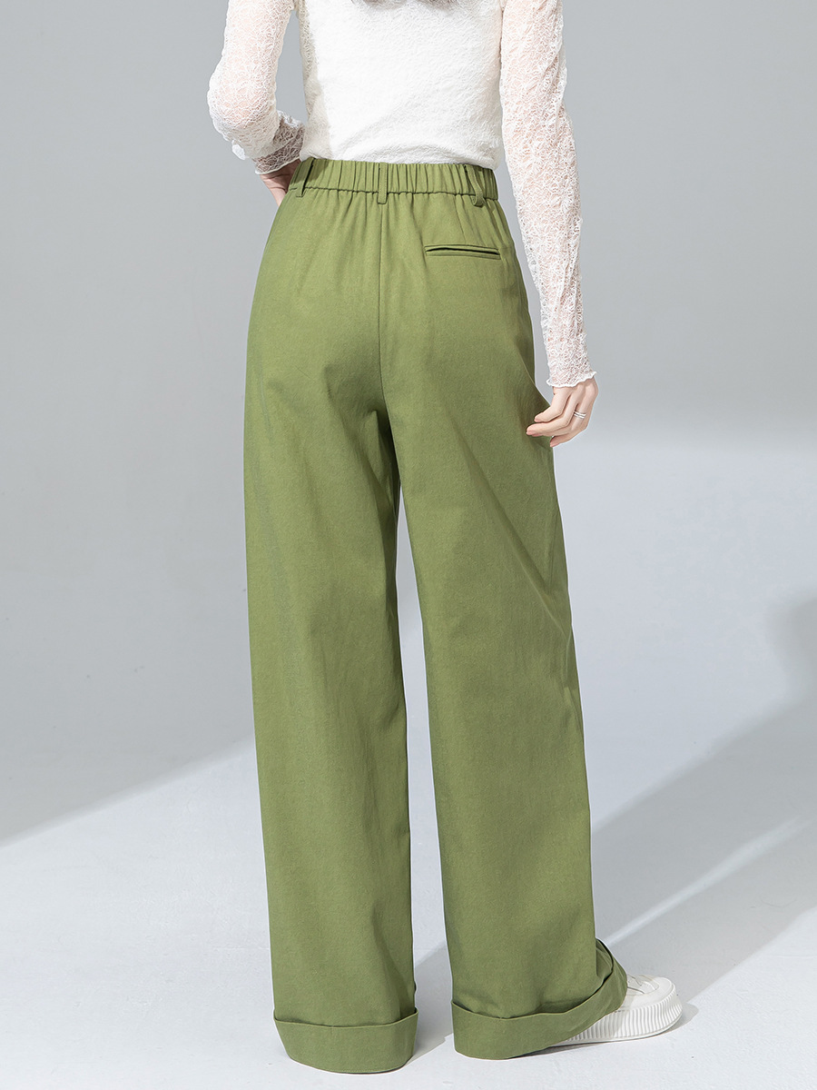 Quần tây nữ ống đứng cạp cao dáng suông dài chấm đất chất Tencel cotton — Xanh bơ