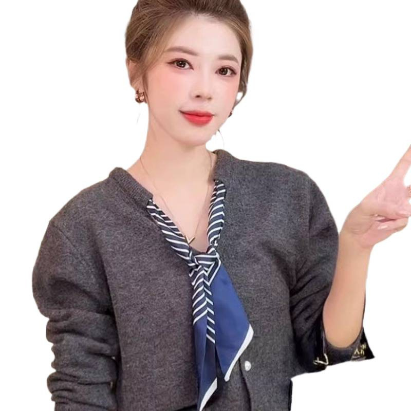 安迪绒面料穿搭飘带领针织衫女2025新款设计感别致红色开衫上衣|undefined
