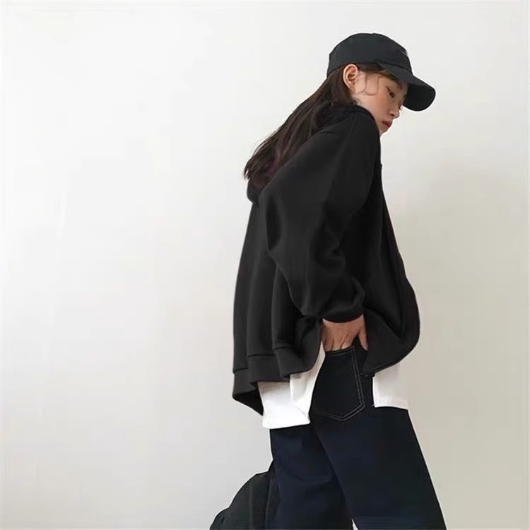 Jacket gris pálido chaqueta cardigan con capuzas mujeres simple primavera y otoño nuevo estilo casual de tamaño grande suelto chaqueta versátil