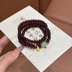石榴石手串三圈女石榴石手串福牌石榴石手链生日礼物送女朋友