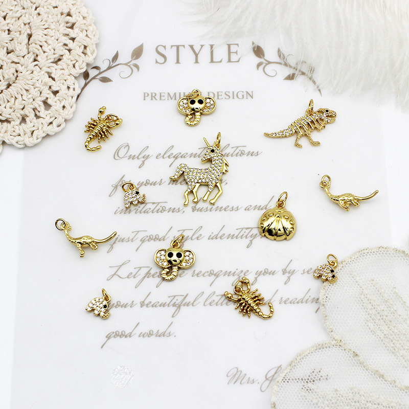 European and American Cross-border Unicorn Scorpion Elephant Ladybug Animal Pendant Necklace Bracelet Earrings diy Accessories Plated 18K European and American Cross-border Unicorn Scorpion Elephant Ladybug Animal Pendant Necklace Bracelet Earrings diy Accessories Plated 18K