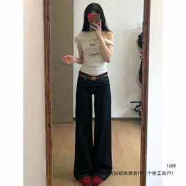韩版复古牛仔裤女秋季新款气质百搭高腰宽松显瘦阔腿拖地裤ins潮