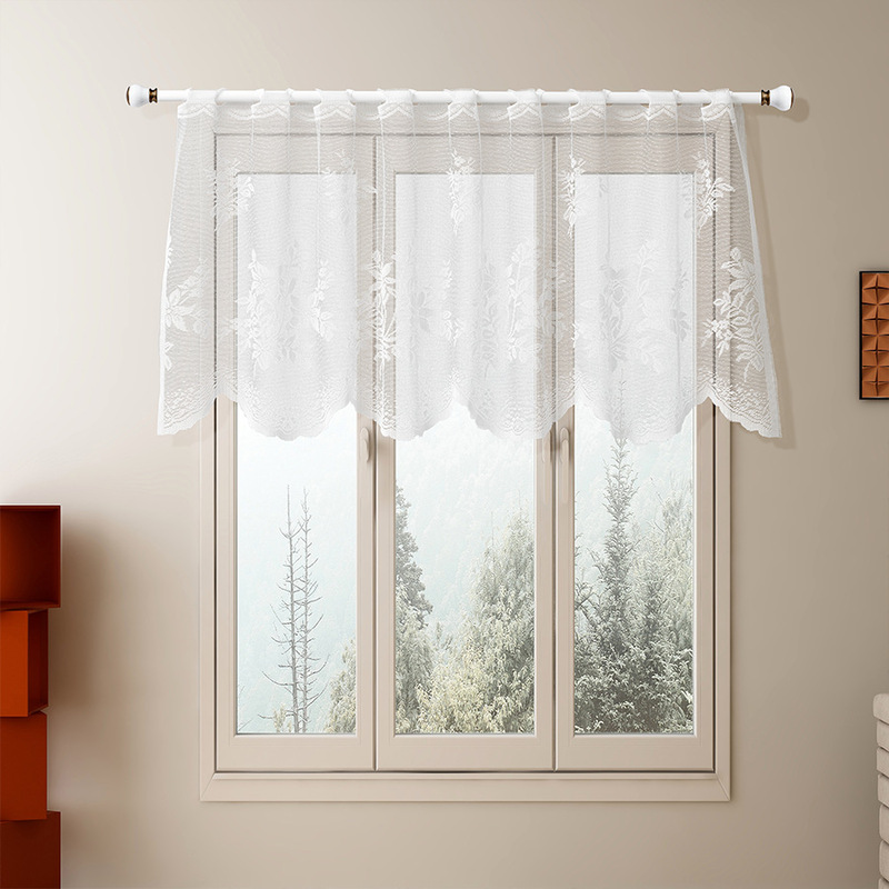 1Pc Floral Gauze Short Curtain for Door, Bookcase Half Curtain, Small Half-Length Cover, Pastoral Style, Lace, No Drilling Required 1Pc Floral Gauze Short Curtain for Door, Bookcase Half Curtain, Small Half-Length Cover, Pastoral Style, Lace, No Drilling Required