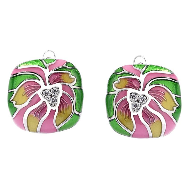 Estilo pastoral europeo y americano exquisito elegante verde hoja flor anillo collar pendientes esmalte joyería de tres piezas de suministro transfronterizo