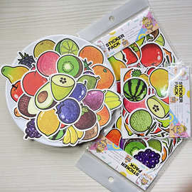 40张卡通水果幼儿园儿童学习西瓜苹果文具水杯迷你奖励手账贴纸包