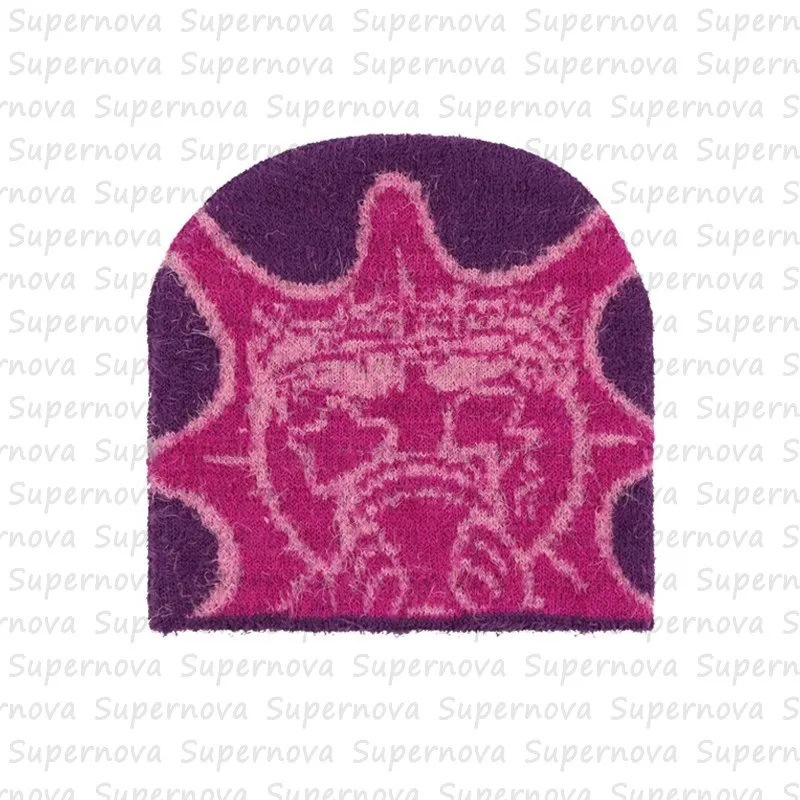 2025 modelos de otoño e invierno estilo europeo y americano transfronterizo moda salvaje frío y cálido patrón de dibujos animados patrón jacquard sombrero al por mayor