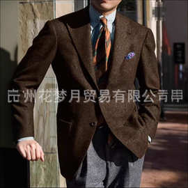 跨境人字外套外贸商务休闲西服套装新郎伴郎西装人字纹休闲西服