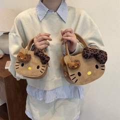 高级感软妹风卡通kitty手提包女生甜美时尚豹纹蝴蝶结可爱单肩包
