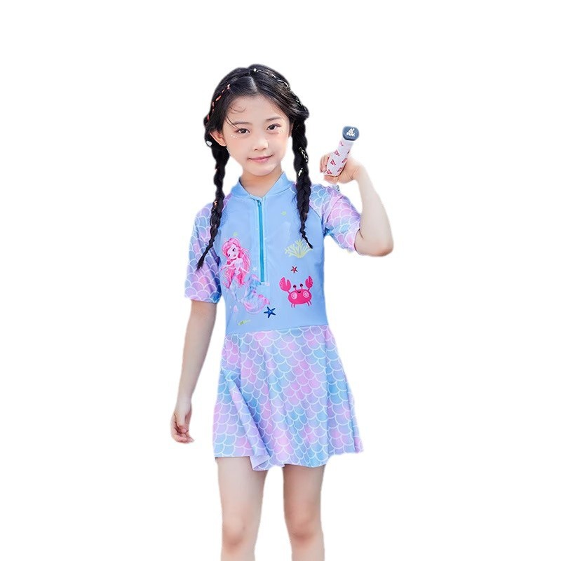 Inventario nuevo trajes de baño para niños niñas unidos de dibujos animados de color vestido princesa para niños de secundaria baja trajes de baño de vacaciones