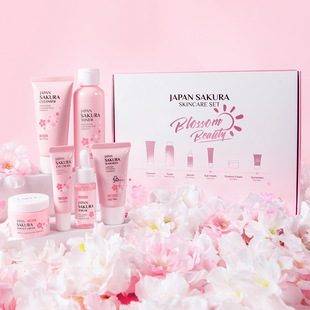 Cross-Border Laikou Sakura Skin Care Six-Piece Cleansing and Skin Care Set Full English Sunscreen Version